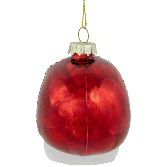 Day of the Dead Skull Head Glitter Glass Christmas Ornament - 3.5" - Red